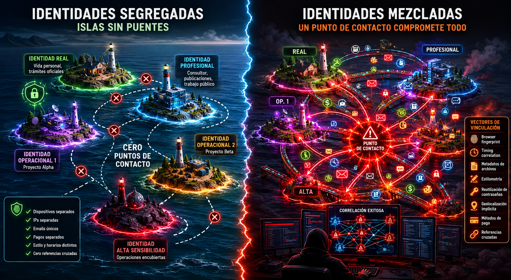 Identidades separadas como islas sin puentes vs identidades mezcladas